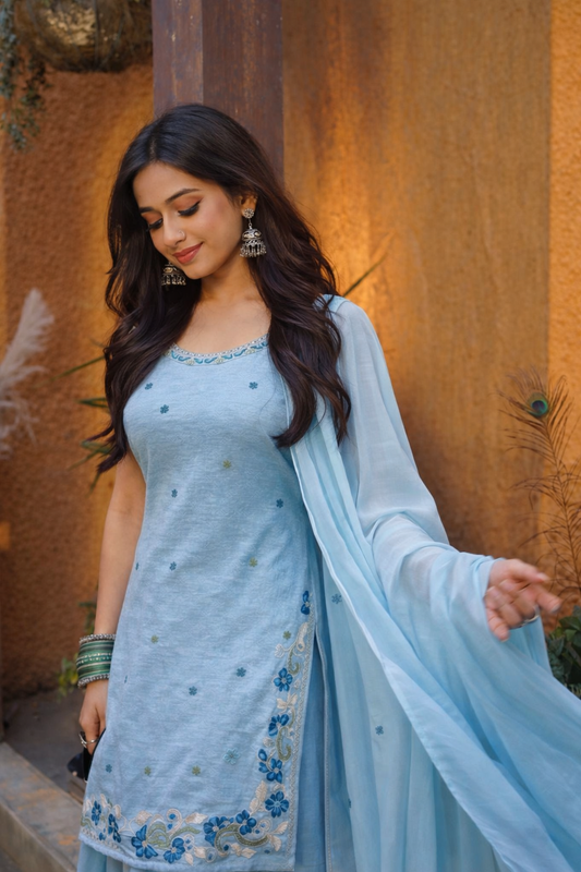 Jannat powder blue sharara suit set