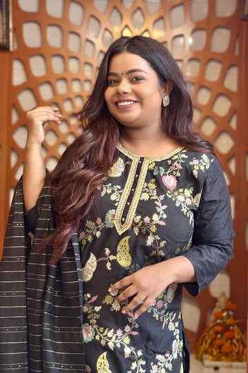Noor-e-Kala Black floral suit set