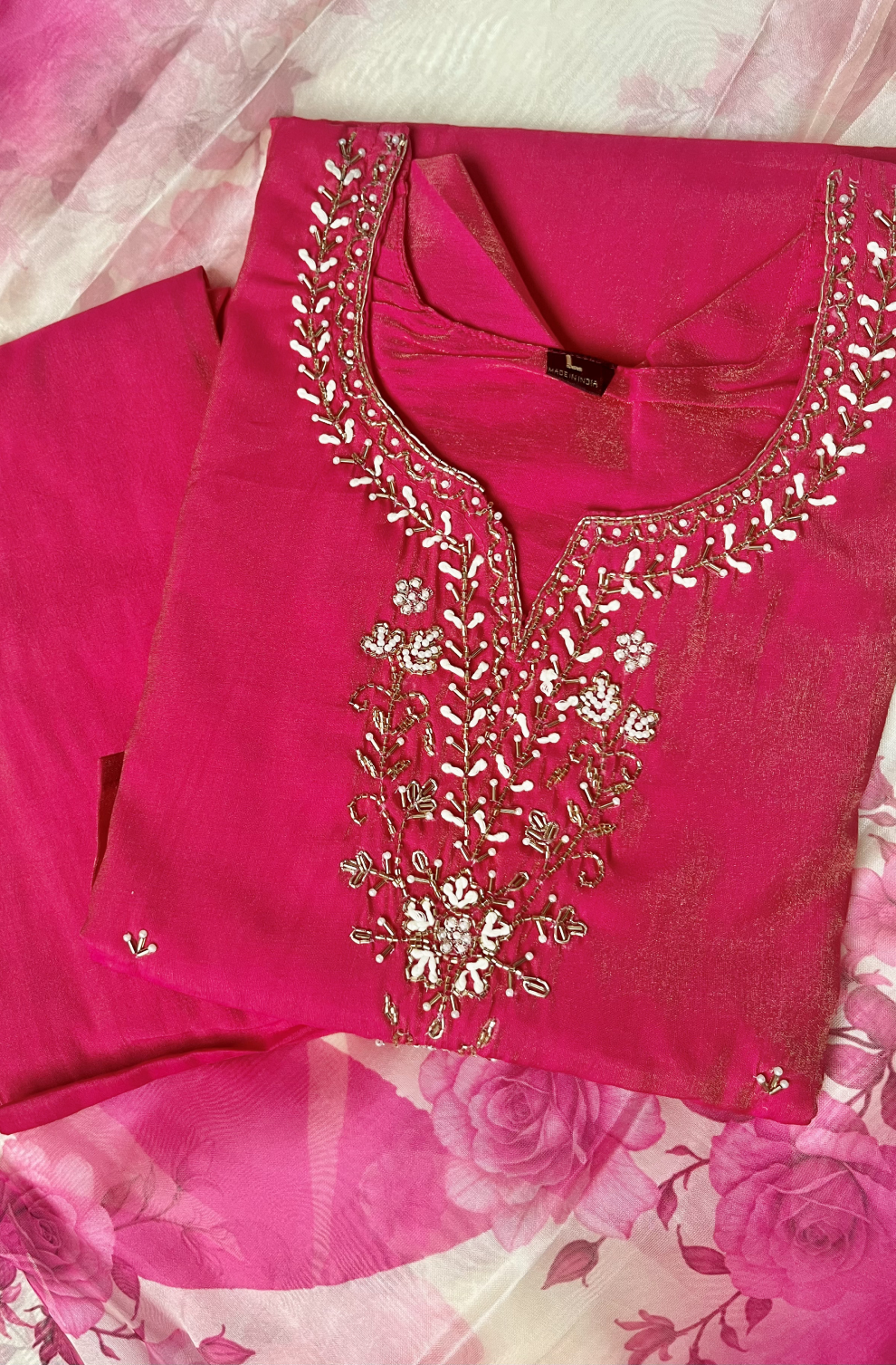 Pink Suit set with floral Dupatta