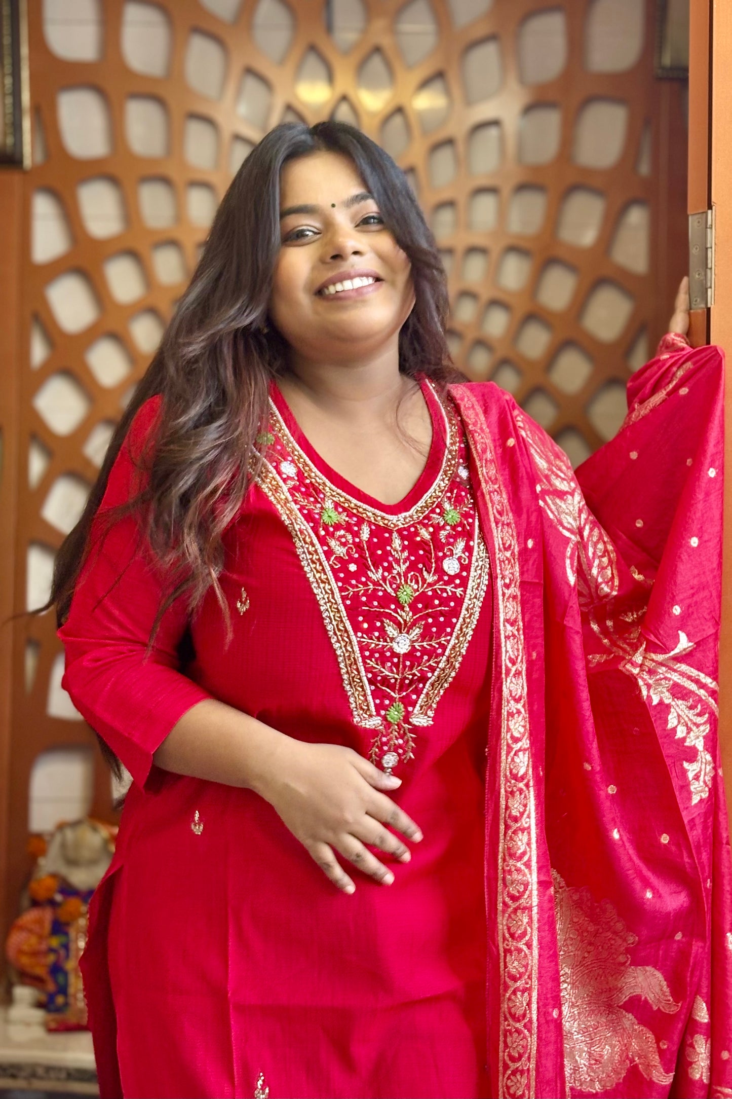 Chhath puja Suit Set with Zari Dupatta