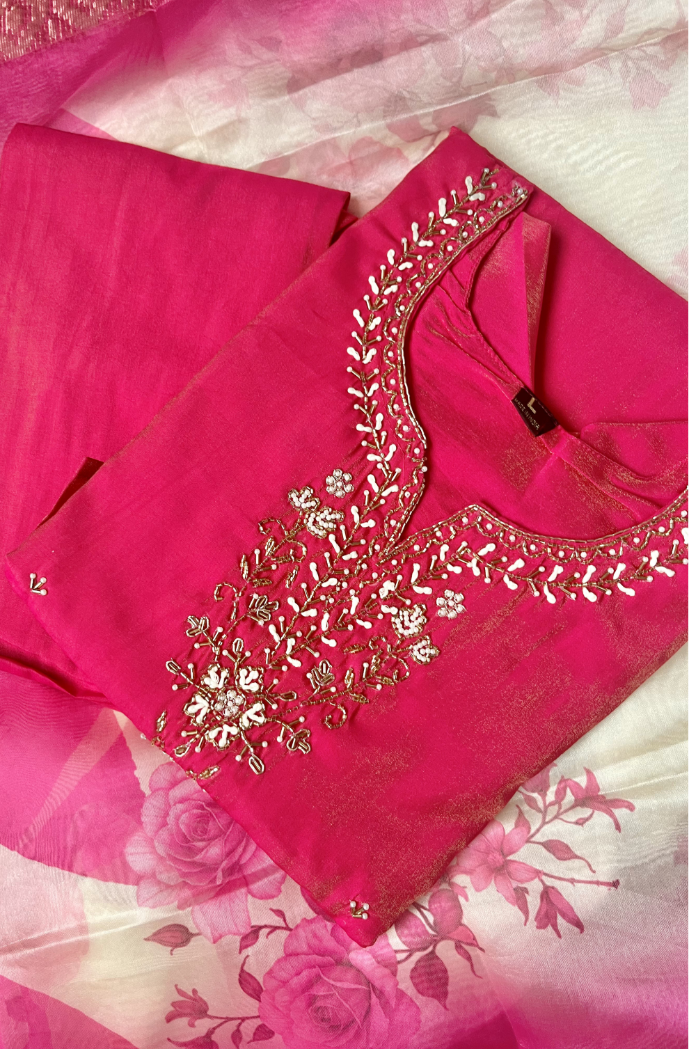 Pink Suit set with floral Dupatta