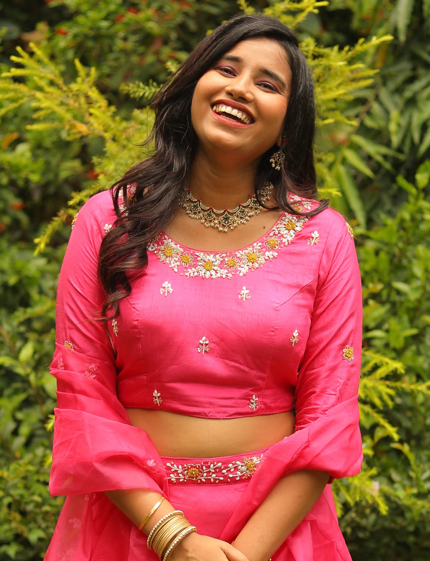 Garba Pink Dola Silk Lehenga with Organza Dupatta