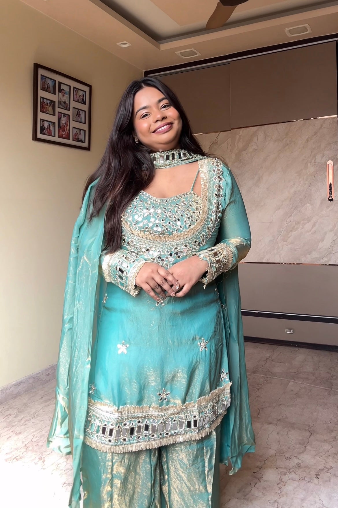 Amara Mint Blue Real mirror suit set