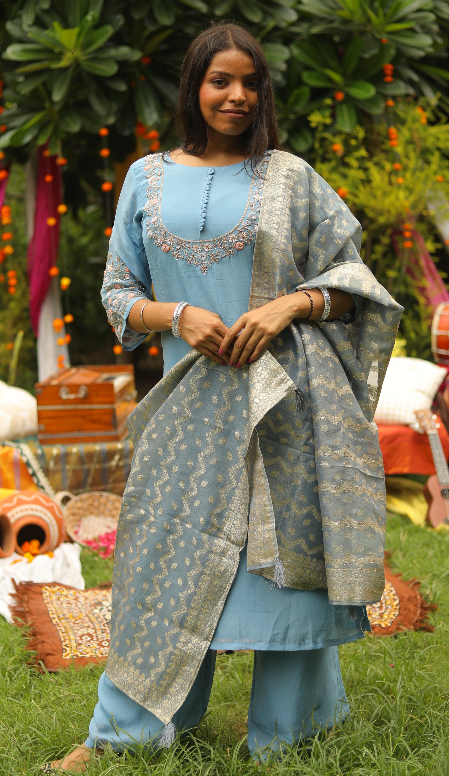 Meher Baby  Silk Suit Set with Banarasi Dupatta