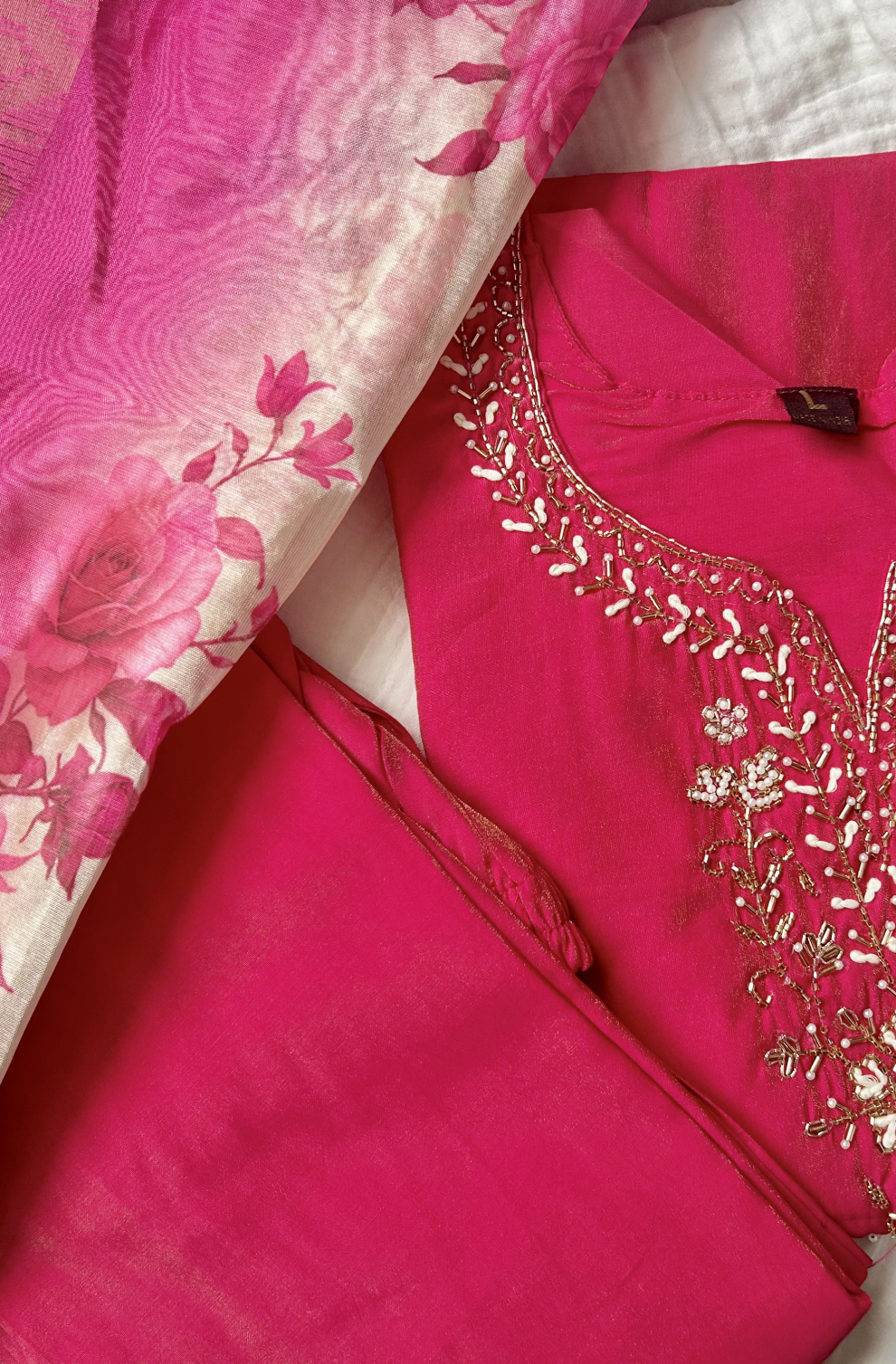 Pink Suit set with floral Dupatta