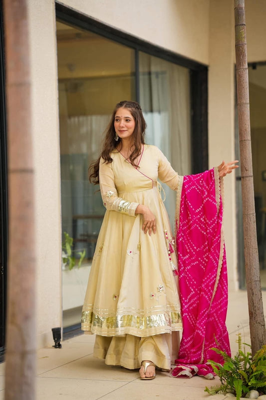 Gulnoor Anarkali Plazzo Set with Bandhani Dupatta