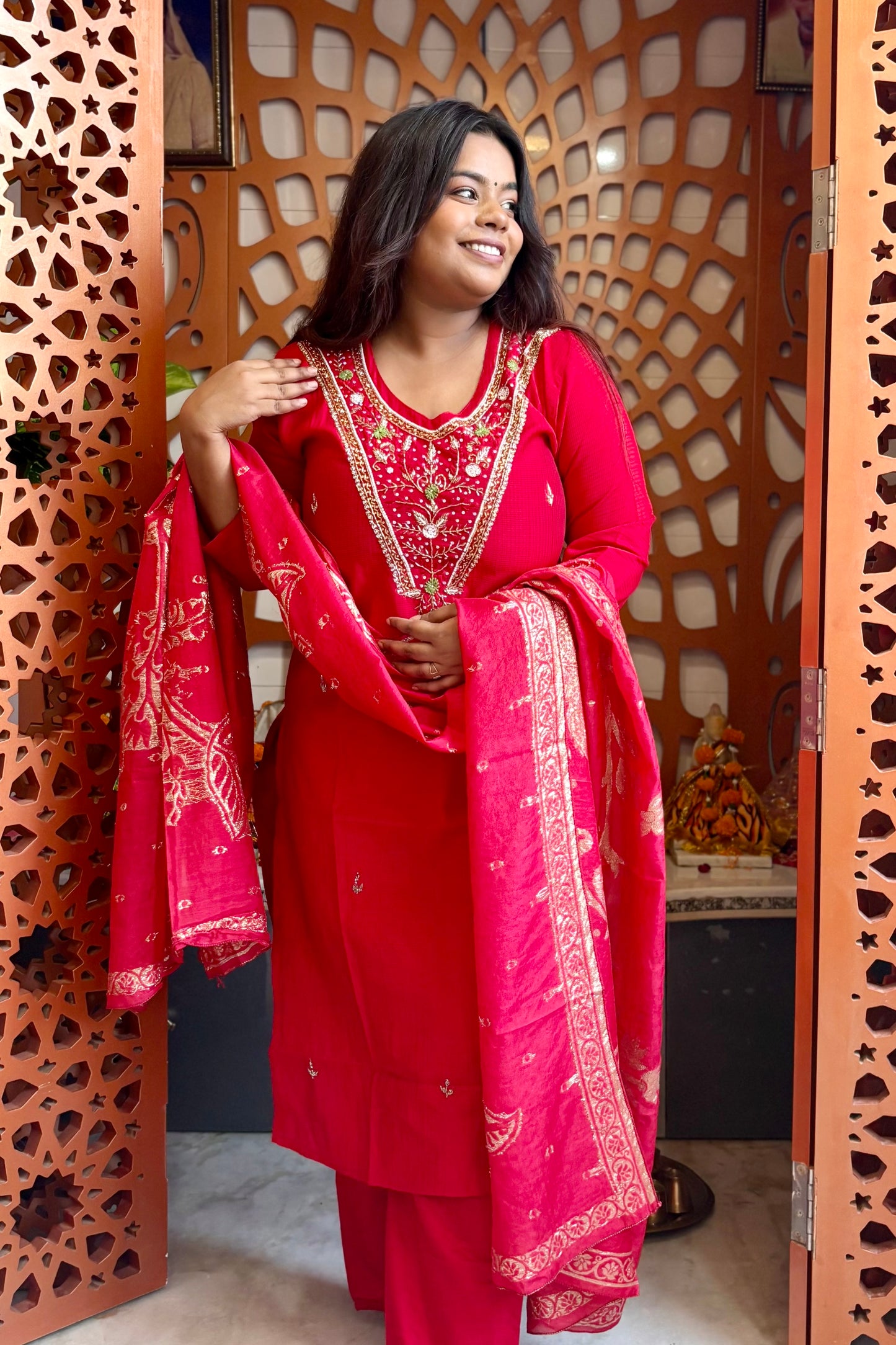 Chhath puja Suit Set with Zari Dupatta