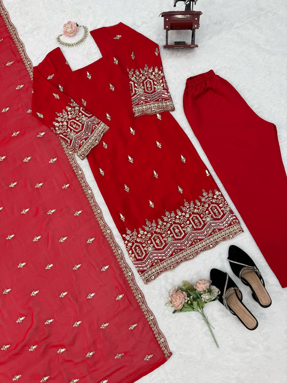 Karva Chauth Red Suit Set with real beads work