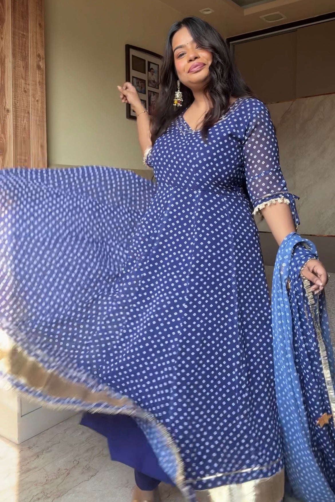 Blue Bandhani Anarkali Suit set