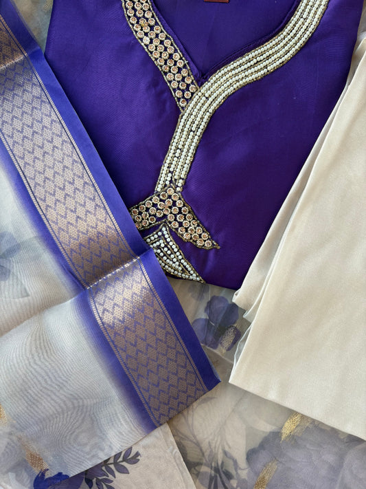 Indigo - White suit set with Dupatta