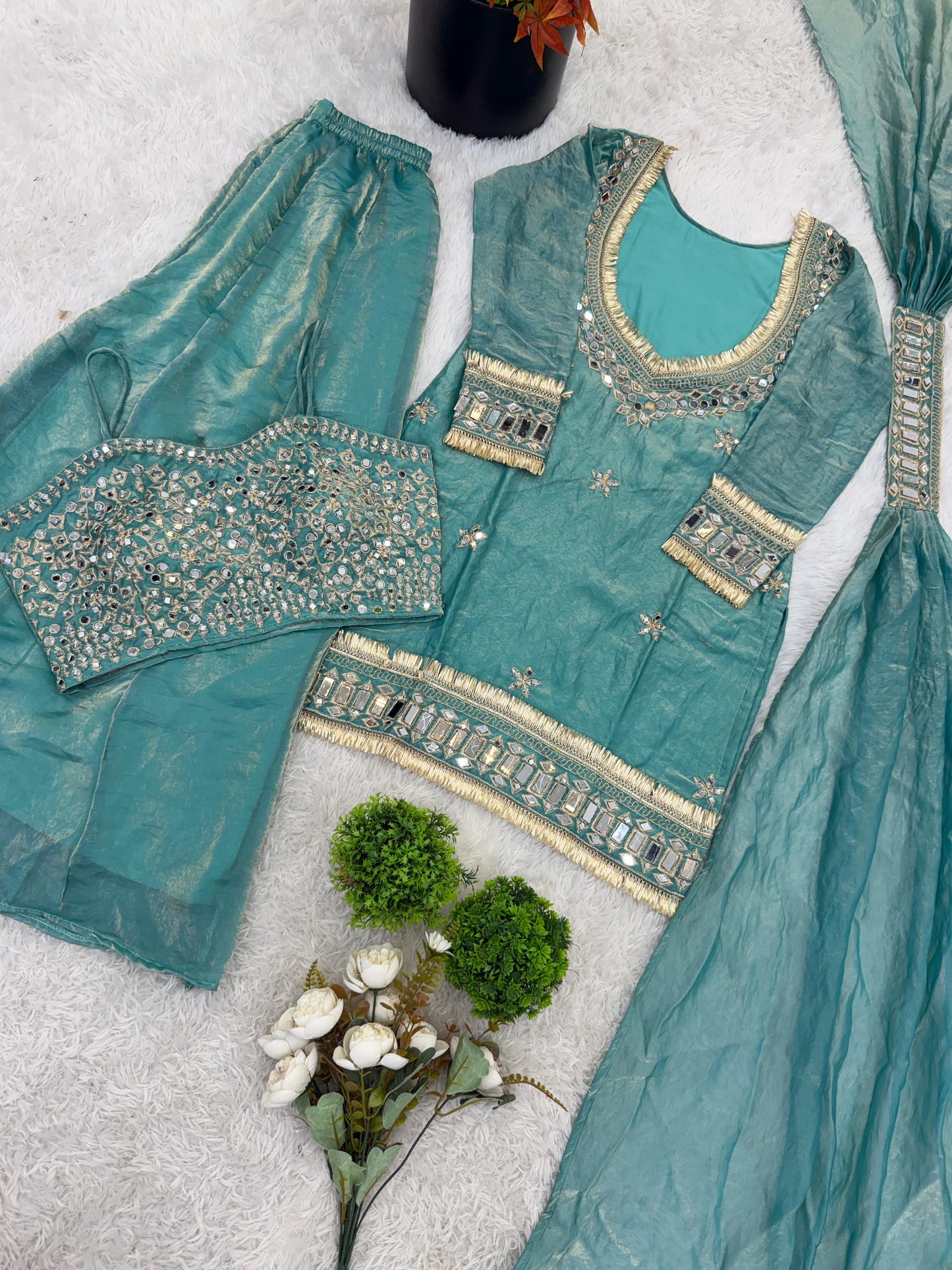 Amara Mint Blue Real mirror suit set