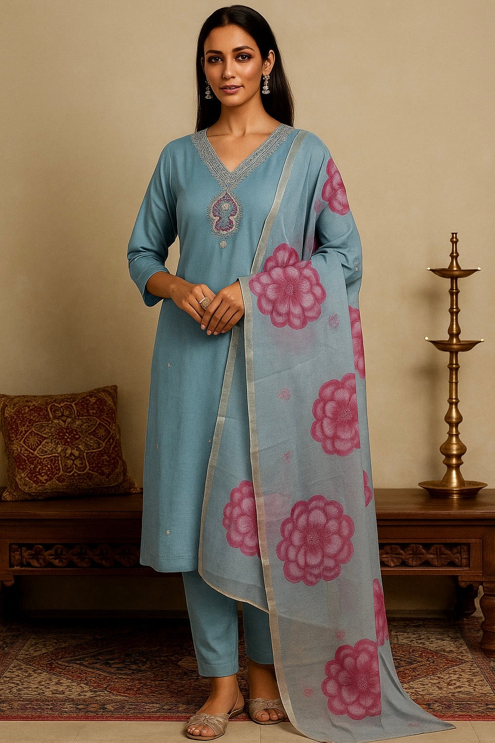 Light Blue Phuldani Suit Set