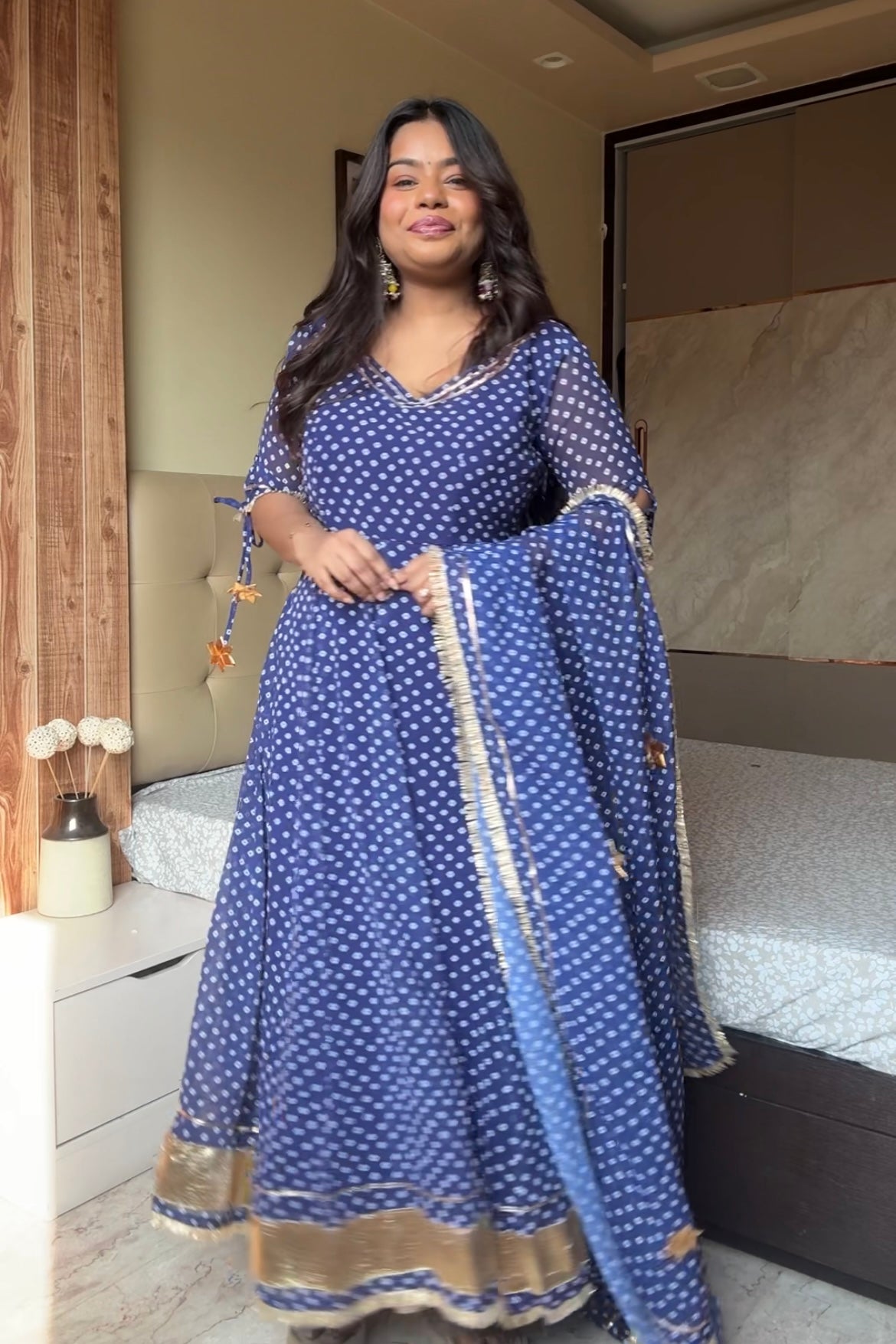 Blue Bandhani Anarkali Suit set