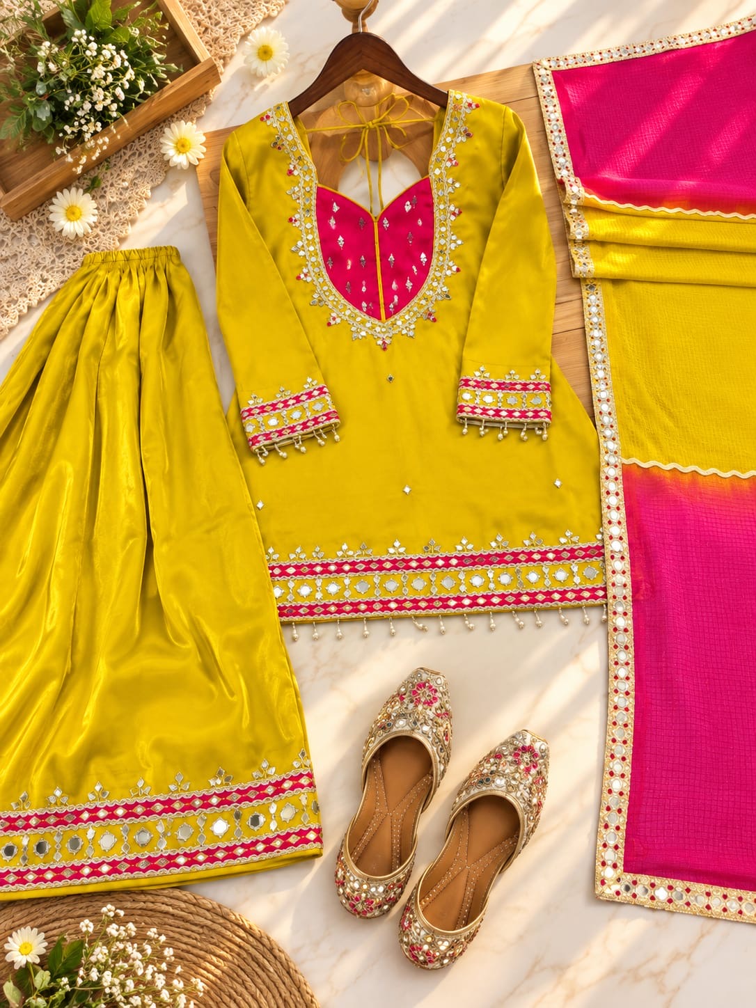 Royal Yellow Mirror Palazzo Set