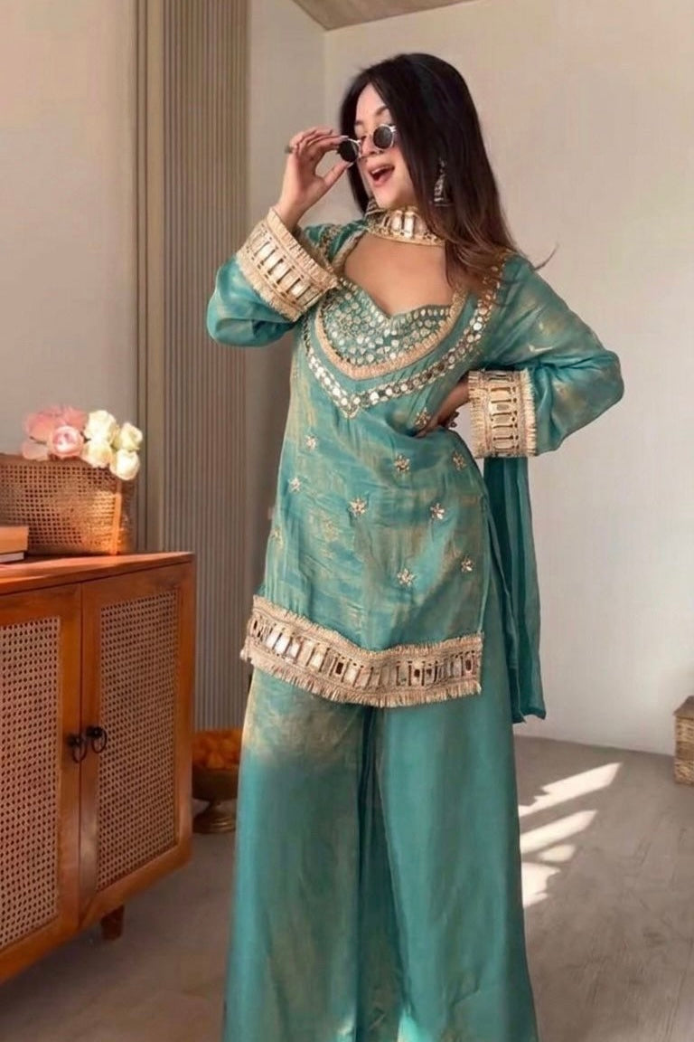 Amara Mint Blue Real mirror suit set