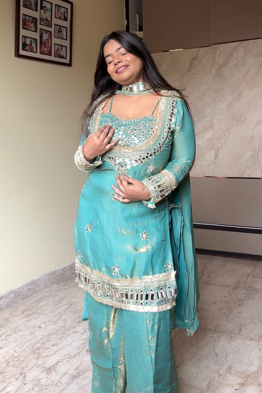 Amara Mint Blue Real mirror suit set