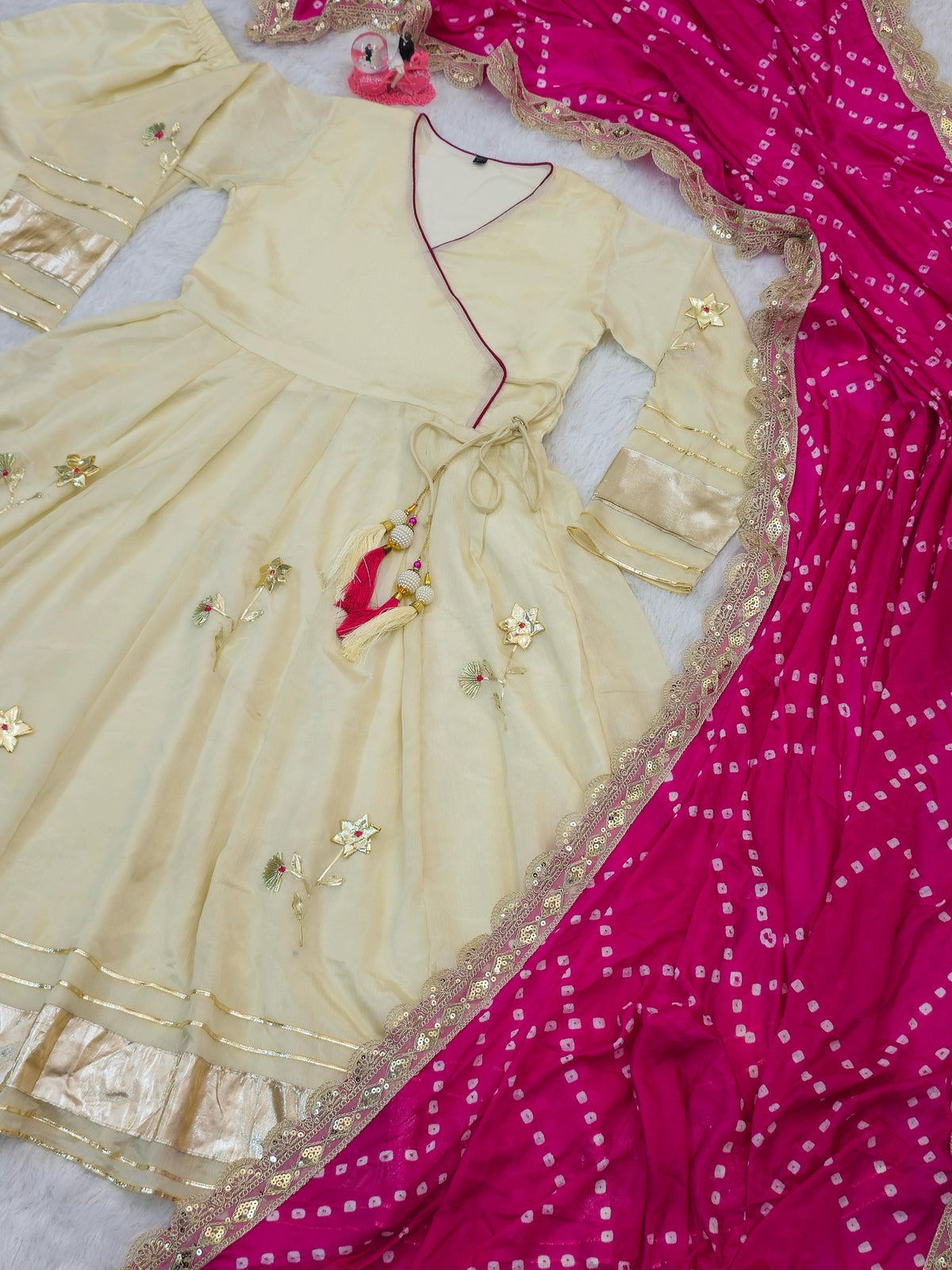 Gulnoor Anarkali Plazzo Set with Bandhani Dupatta