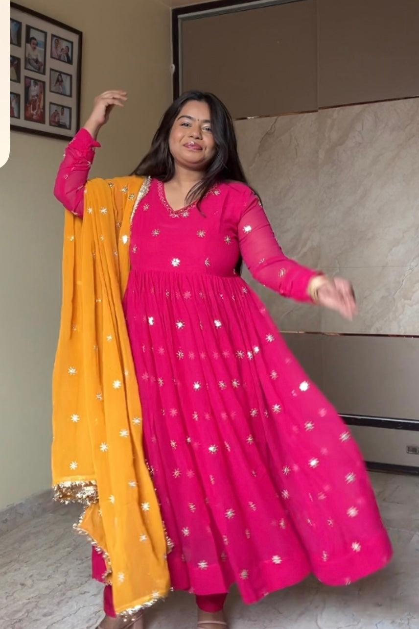 Rani pink Anarkali suit set