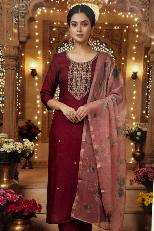 Maroon Phuldani Suit Set