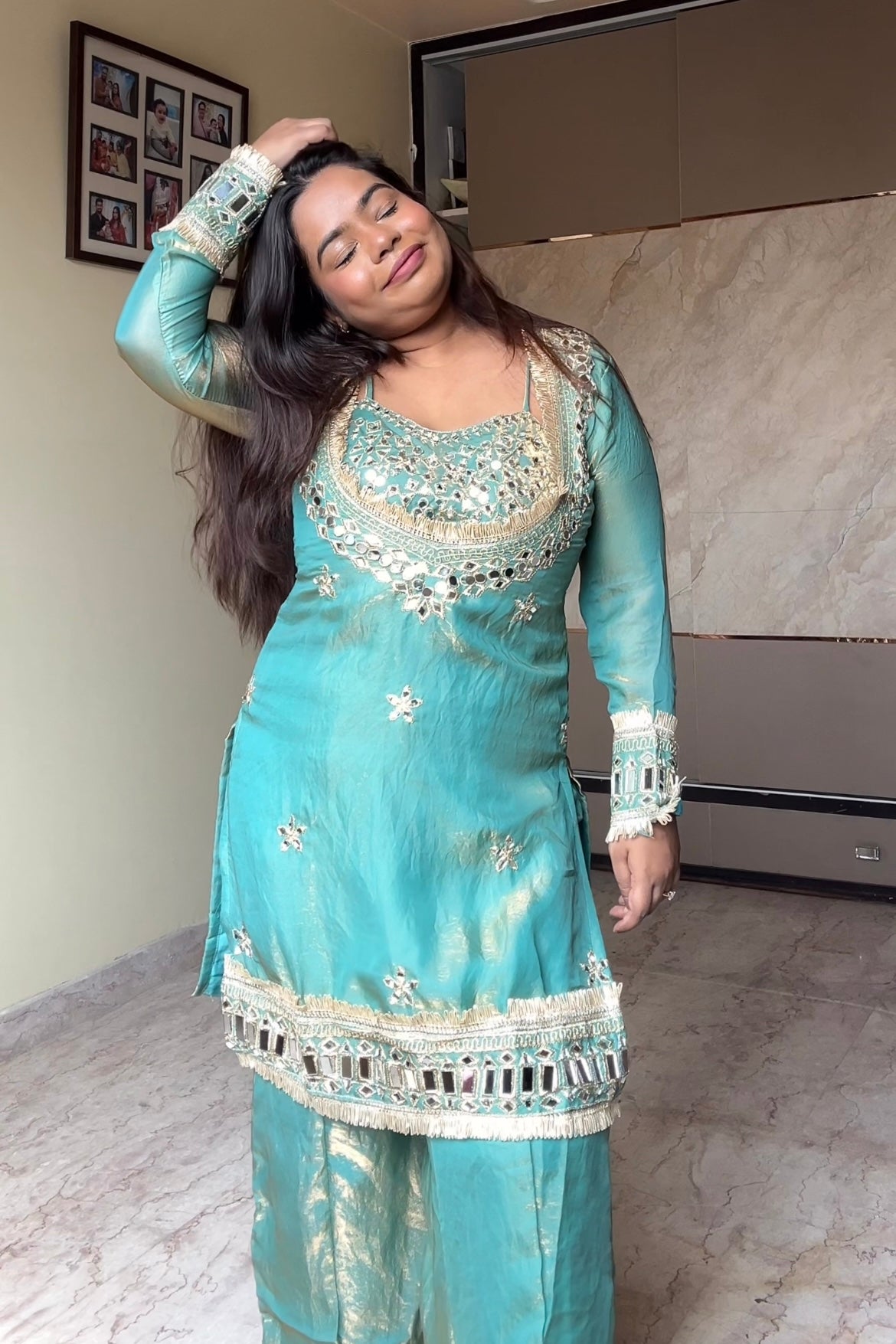 Amara Mint Blue Real mirror suit set