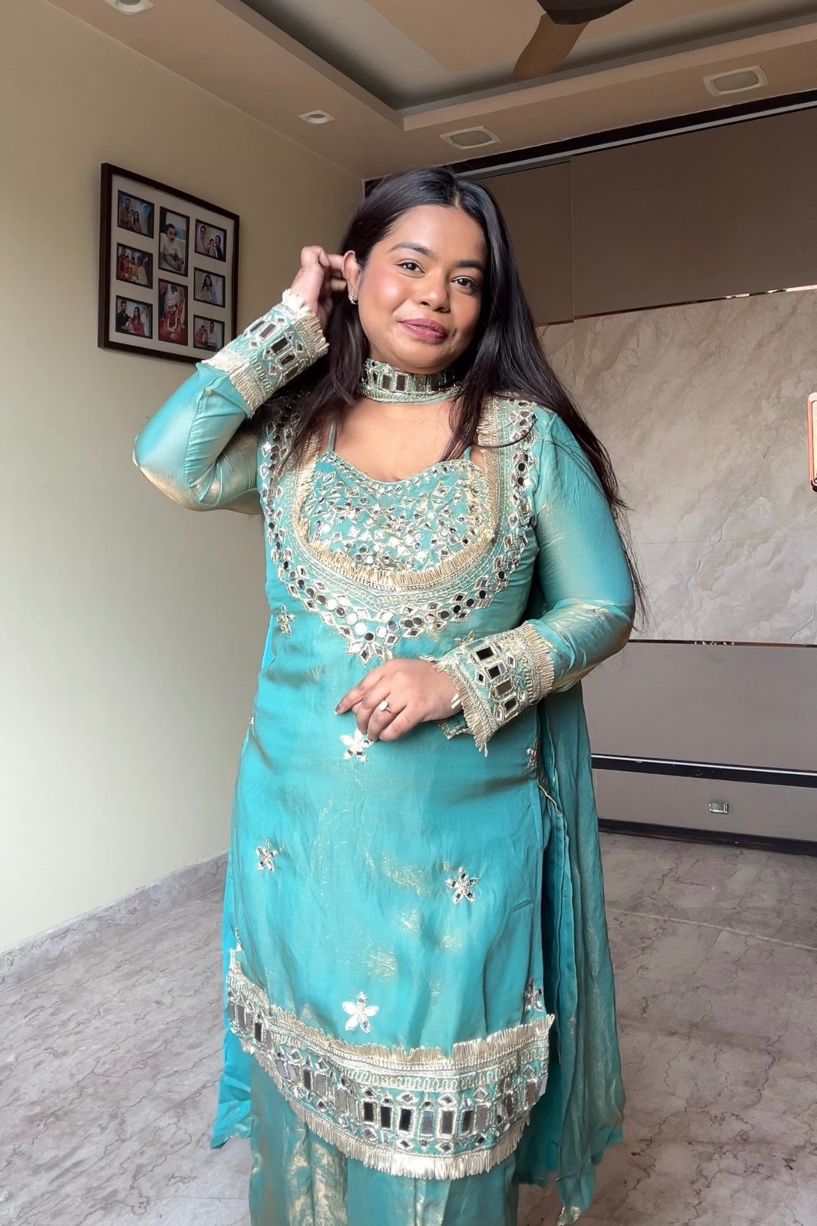 Amara Mint Blue Real mirror suit set