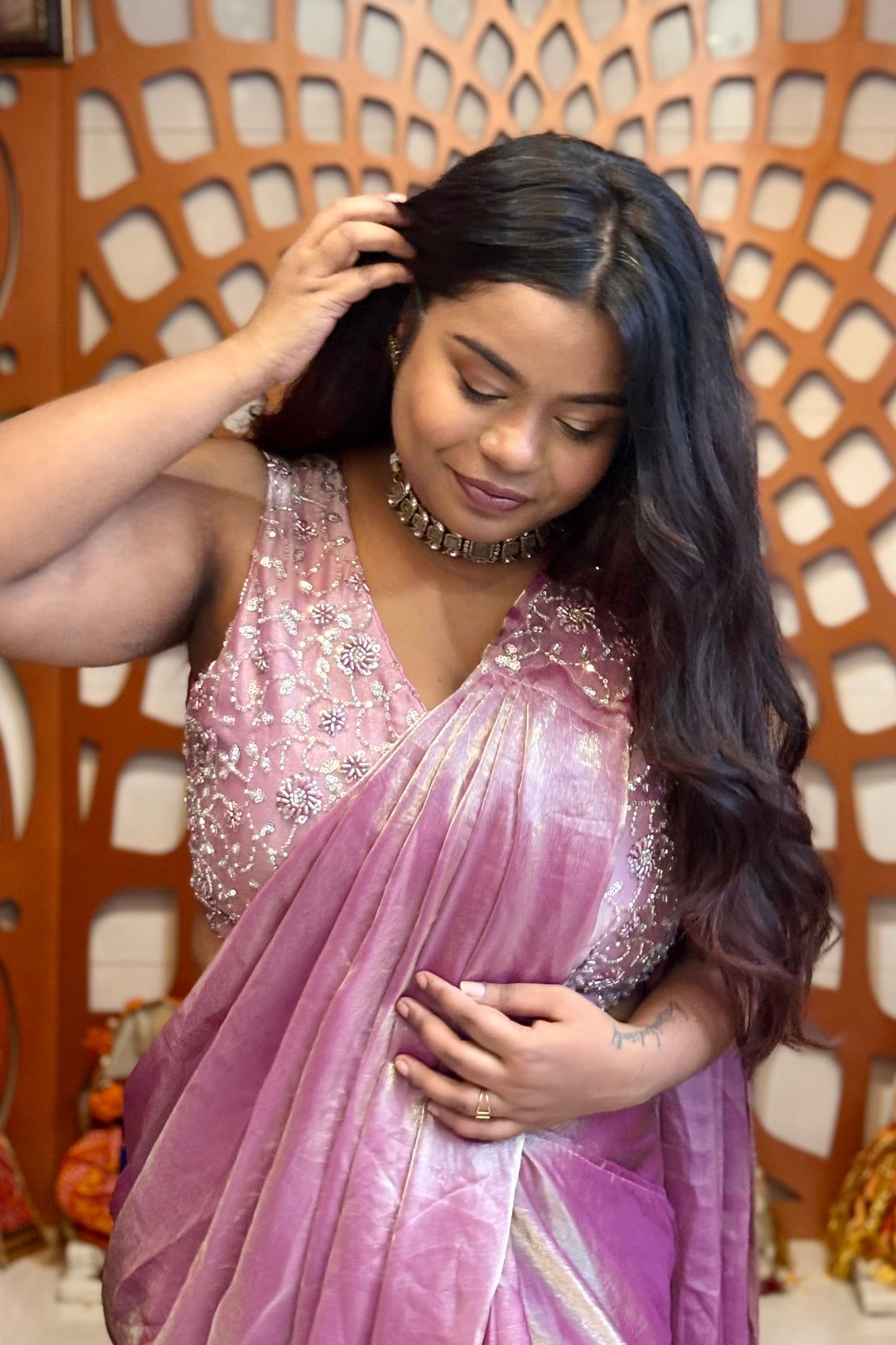 Ready to wear Saree with Stiched Blouse with optional sleeves