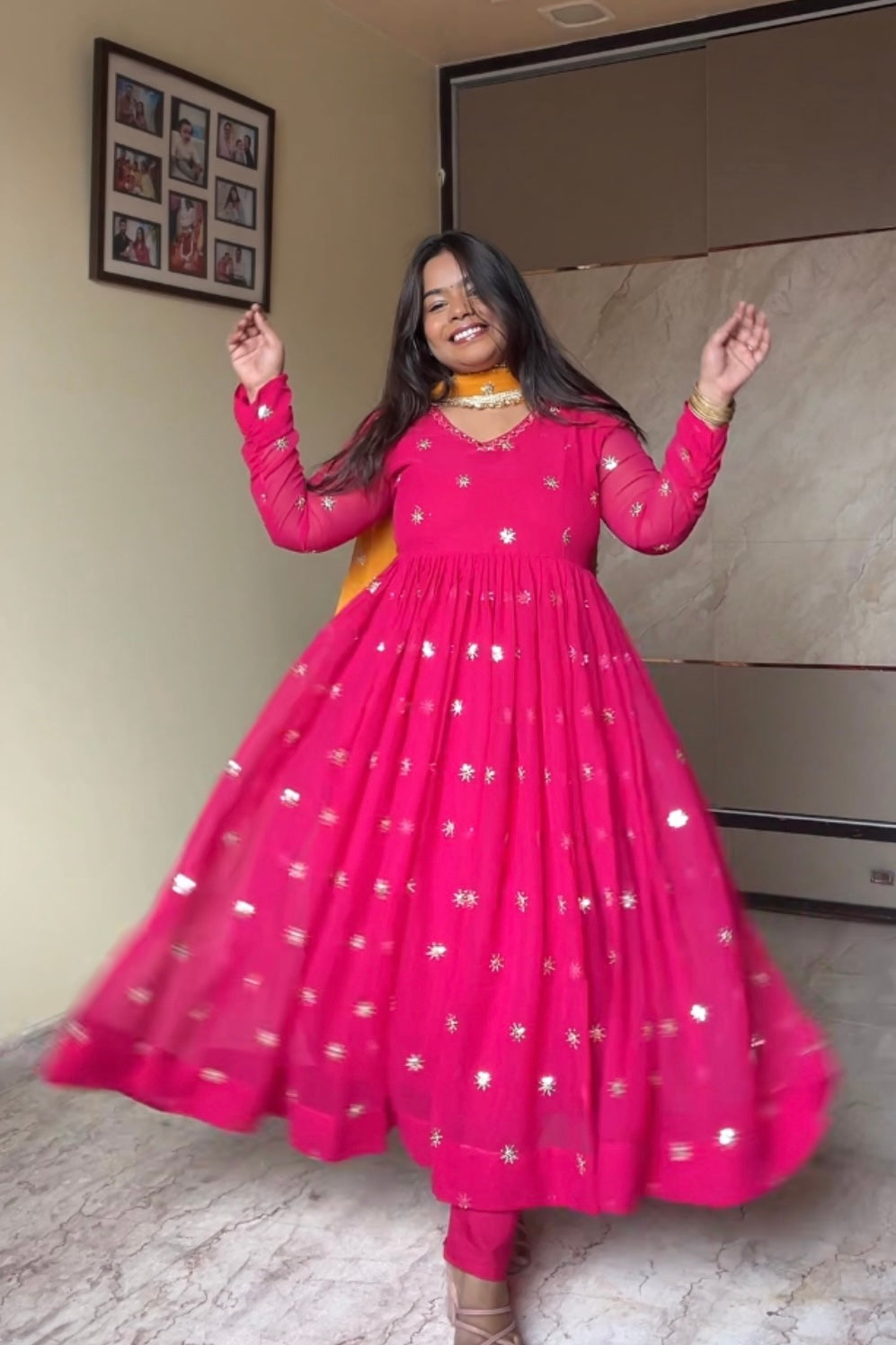Rani pink Anarkali suit set