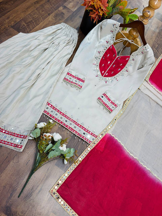 Royal White & Red Mirror Palazzo Set