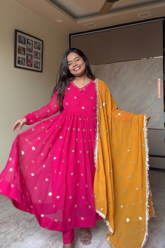 Rani pink Anarkali suit set