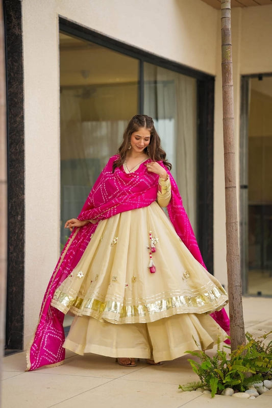 Gulnoor Anarkali Plazzo Set with Bandhani Dupatta