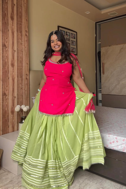 Raksha Bandhan Special — Kurti and Skirt Set with Real Mirror Work