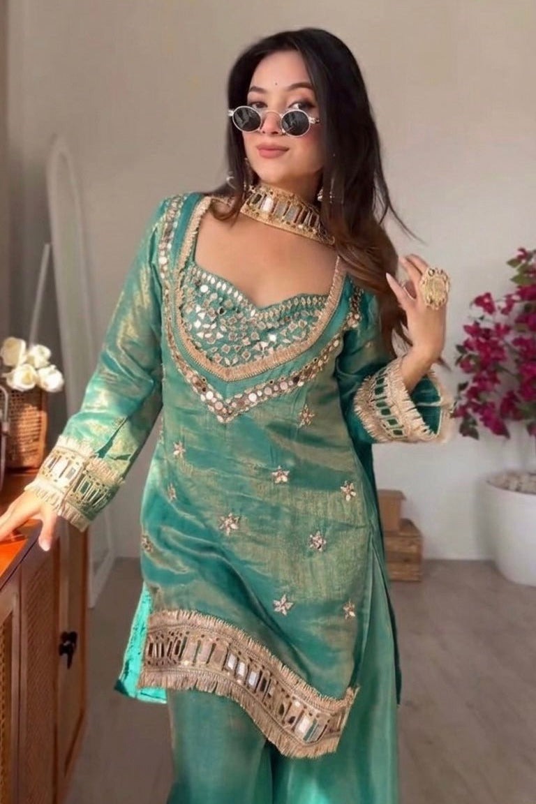 Amara Mint Blue Real mirror suit set
