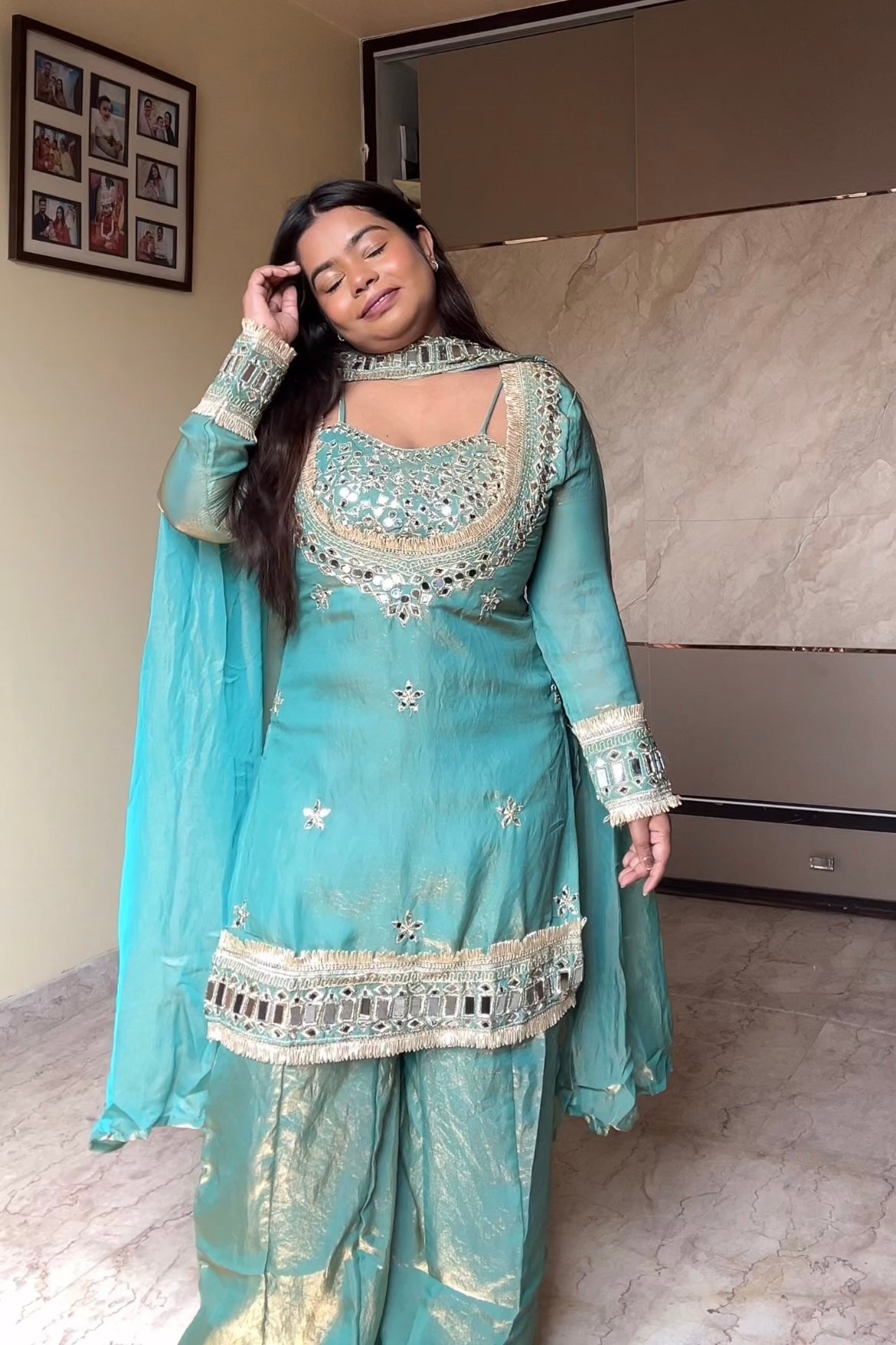Amara Mint Blue Real mirror suit set