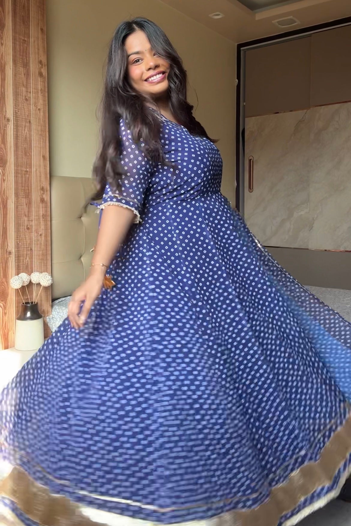 Blue Bandhani Anarkali Suit set
