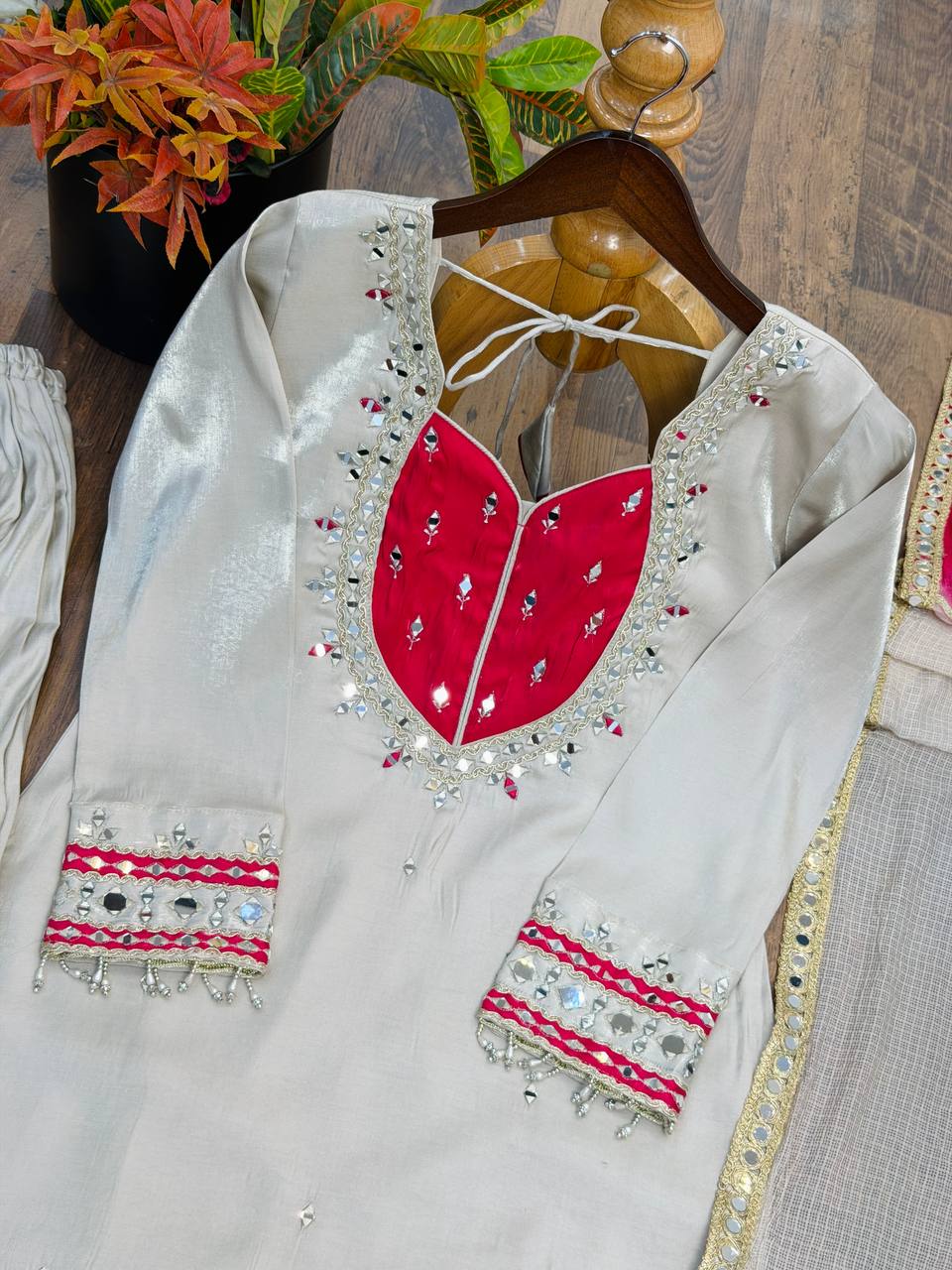 Royal White & Red Mirror Palazzo Set
