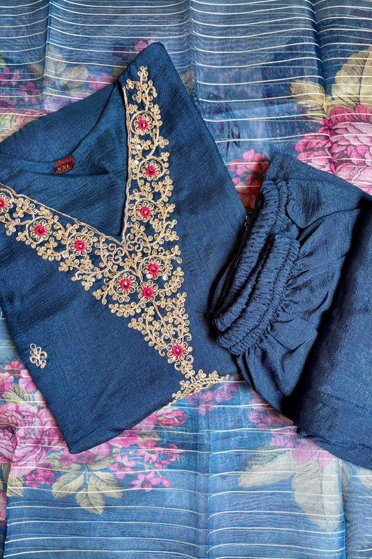 Blue phuldani Suit set with Dupatta