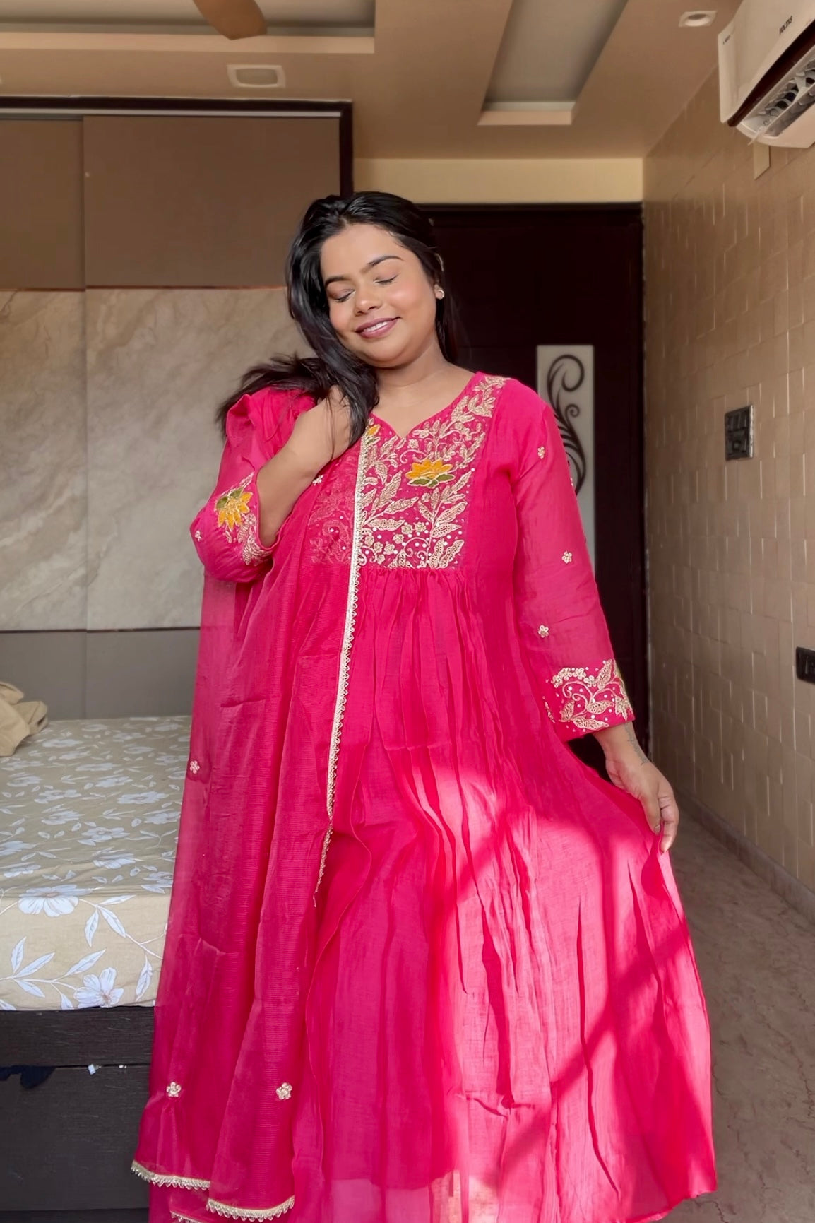 Pink Anarkali suit set with dupatta
