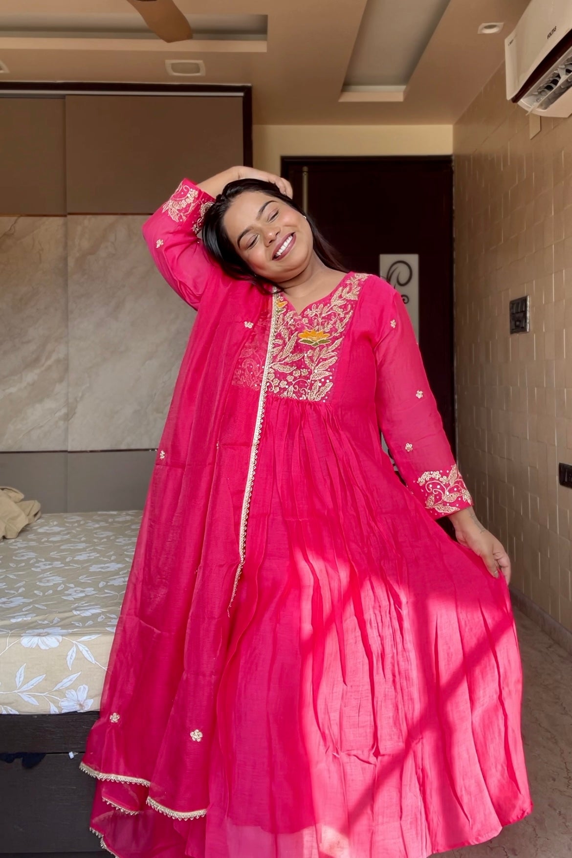Pink Anarkali suit set with dupatta
