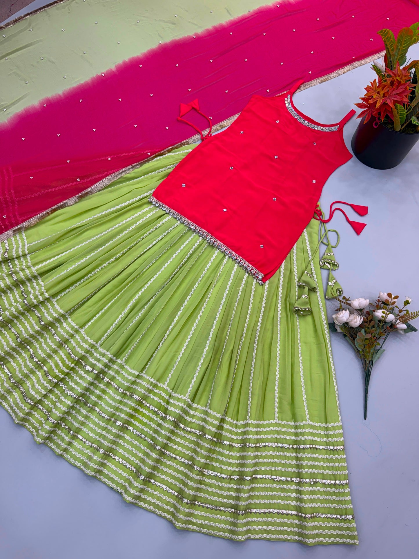 Raksha Bandhan Special — Kurti and Skirt Set with Real Mirror Work