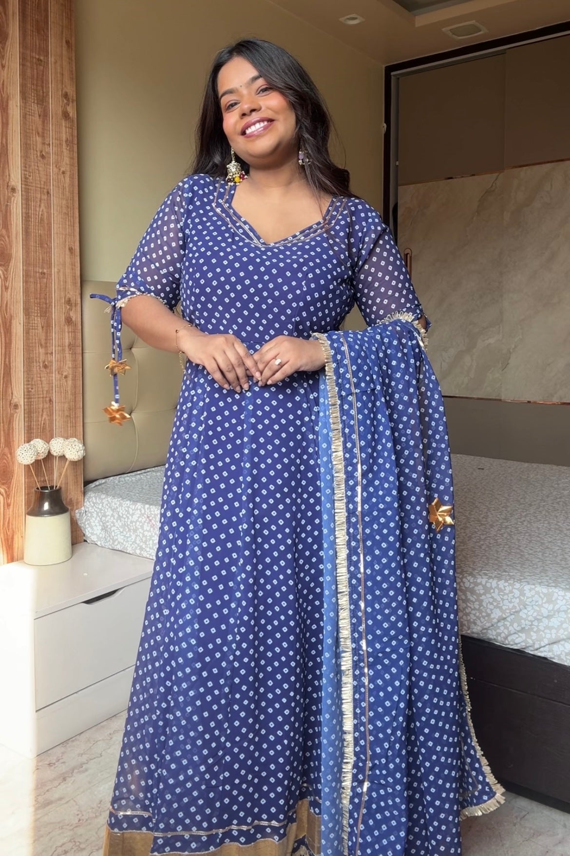 Blue Bandhani Anarkali Suit set