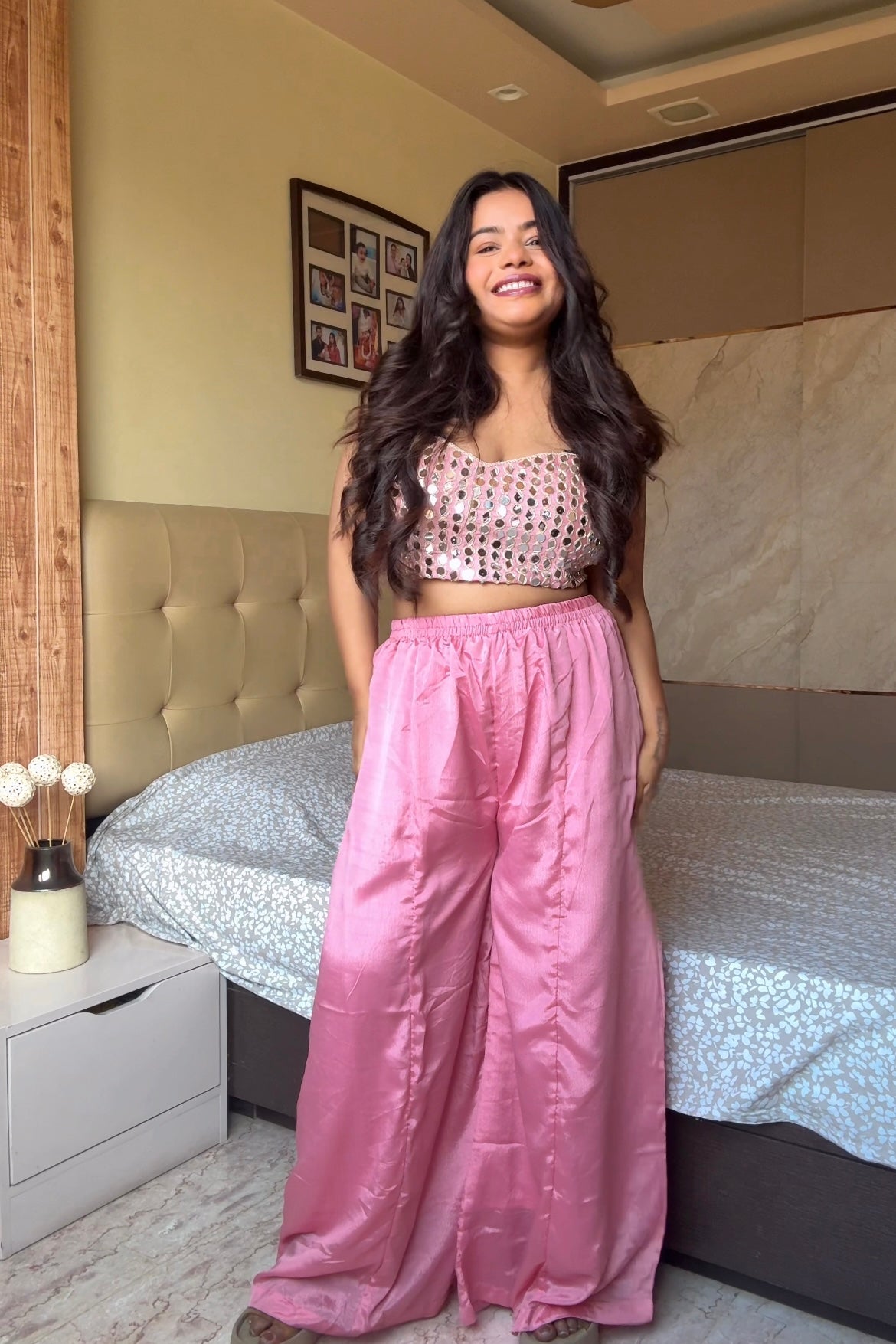 Sara Pink Mirror Work 4 Peice Suit Set