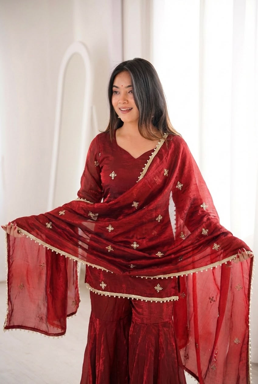 Amaya Wine Kurti Plazo suit set
