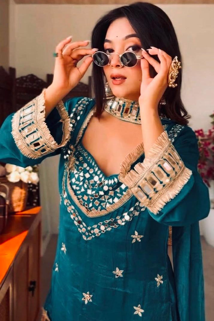 Amara Teal Real mirror suit set