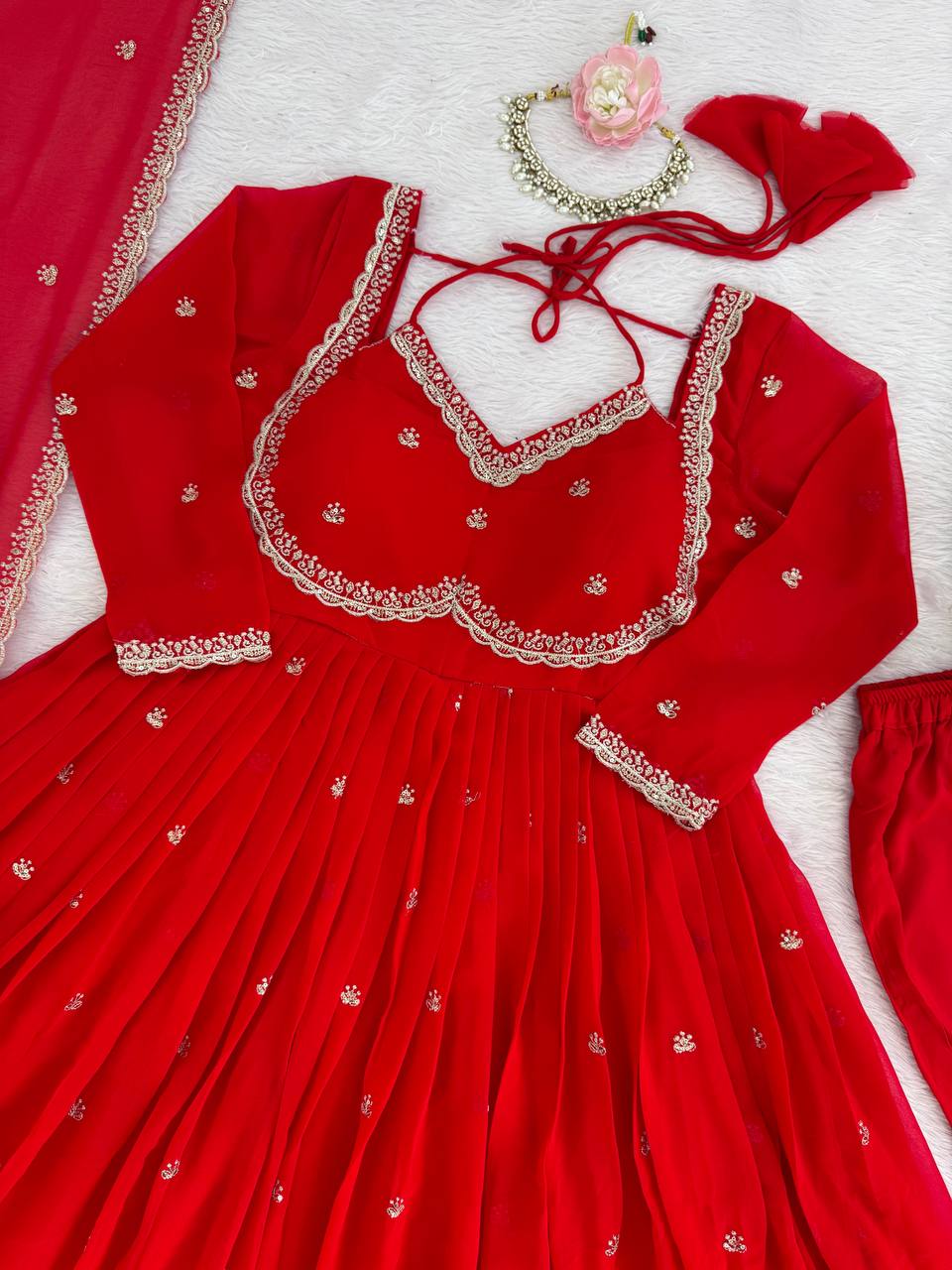 Classic red anarkali Suit set
