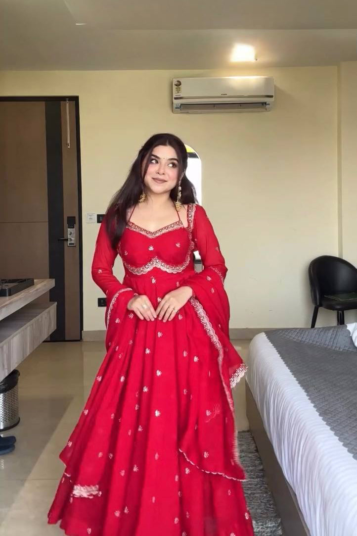 Classic red anarkali Suit set