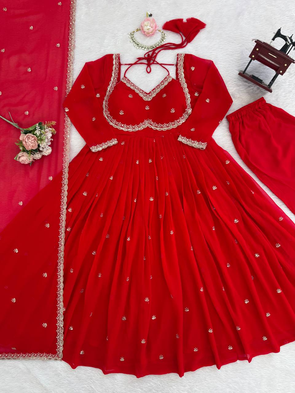 Classic red anarkali Suit set