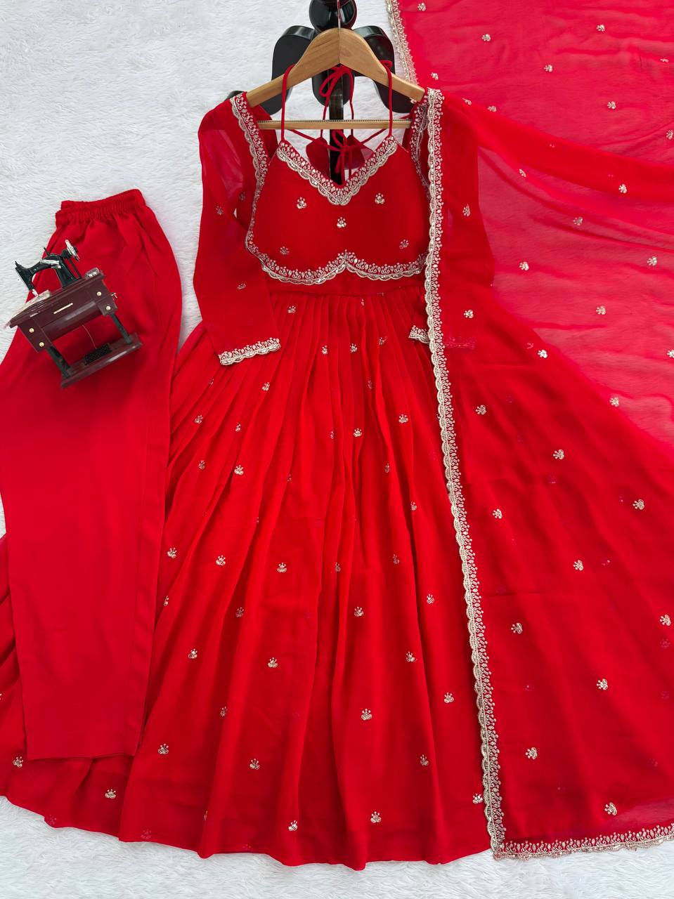 Classic red anarkali Suit set