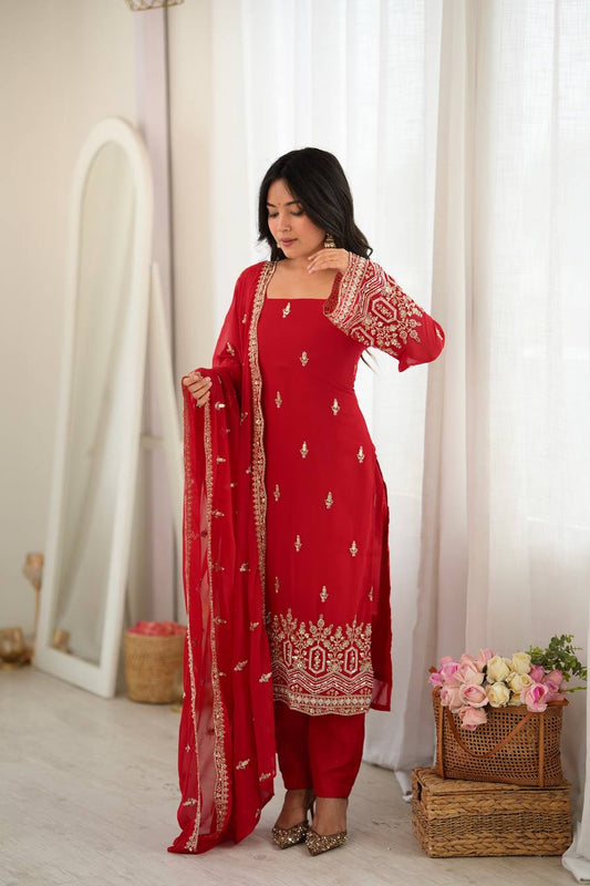 Karva Chauth Red Suit Set with real beads work