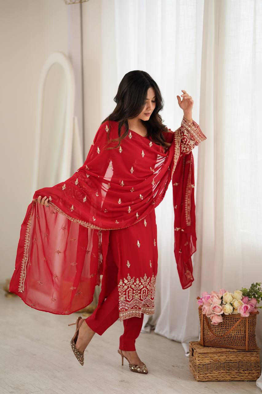 Karva Chauth Red Suit Set with real beads work