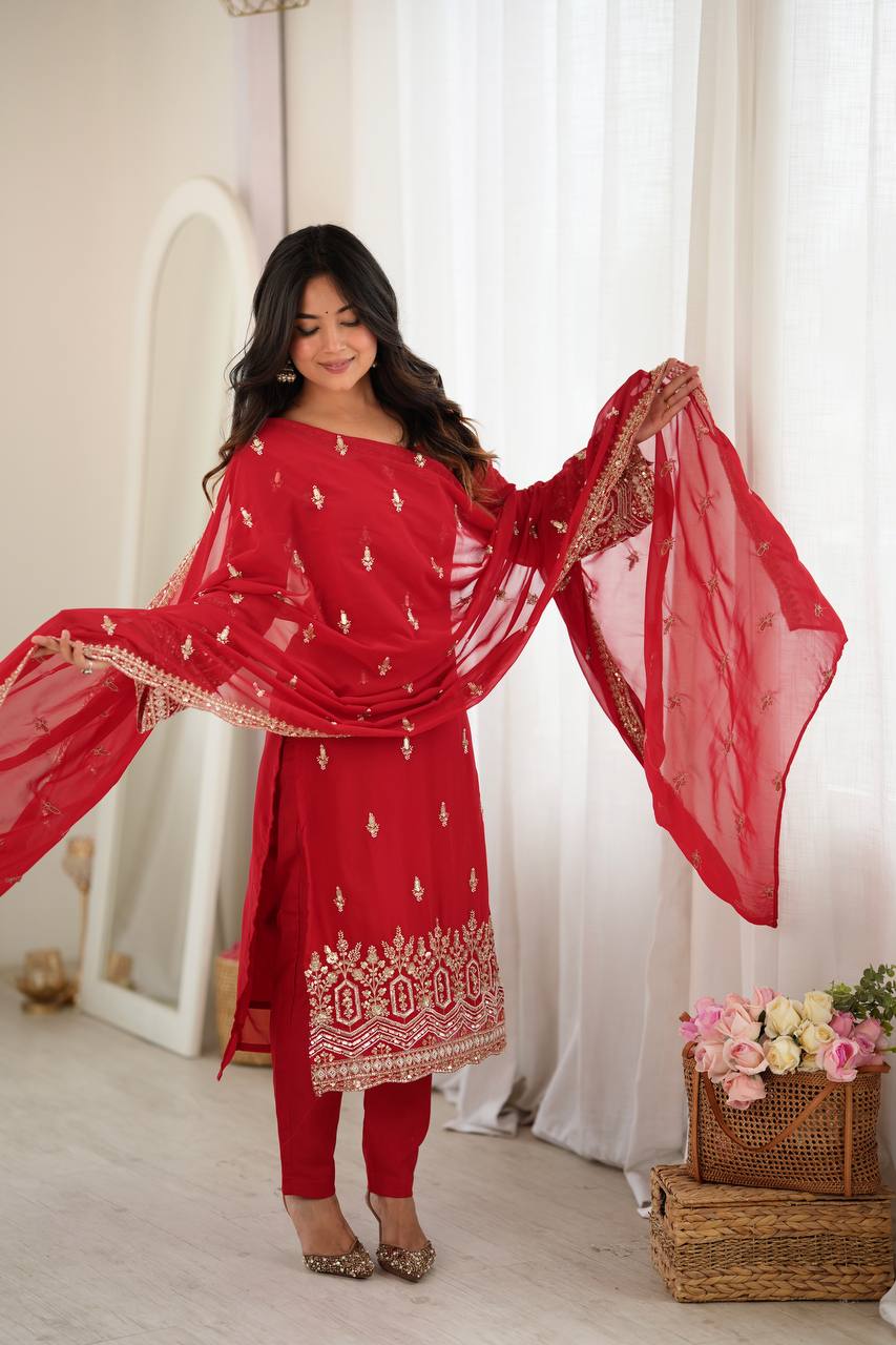 Karva Chauth Red Suit Set with real beads work